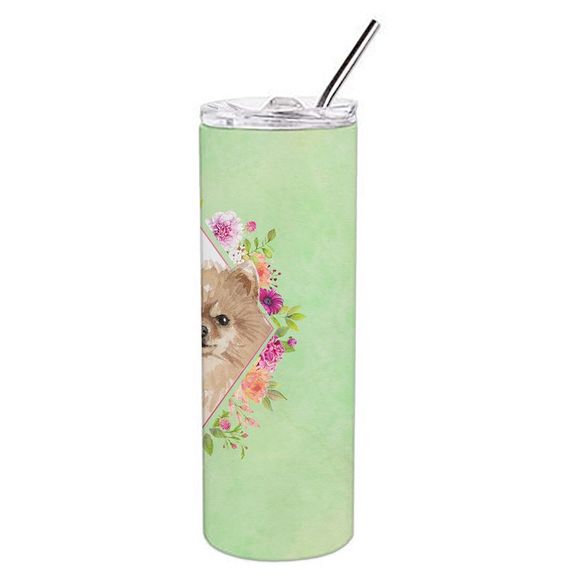 Pomeranian Green Flowers Stainless Steel 20 oz Skinny Tumbler - Picture 4 of 4